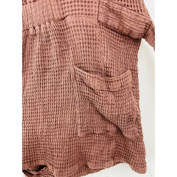 Free People Pull Me In Brown Textured Waffle Knit Soft Cozy Romper Minimalist S - Picture 8 of 10